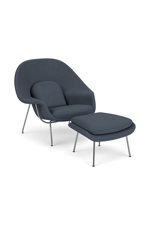 Knoll Womb Chair With Ottoman Designed By Eero Saarinen in Mineral Blue - Front Image (6606269907059)