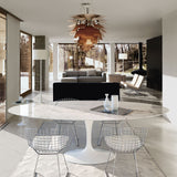 Herman Miller Saarinen Dining Table 78" Oval with White Base and Marble Top Lifestyle Image (6605647970419)