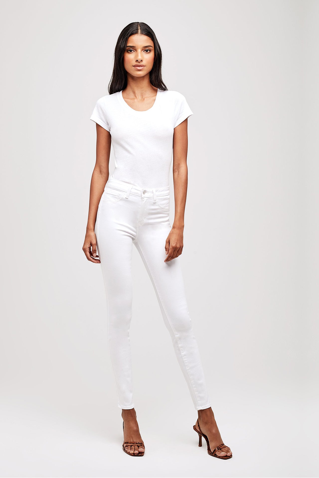 Lagence Marguerite High Rise Skinny Blanc Front Model Image (6537924640883)
