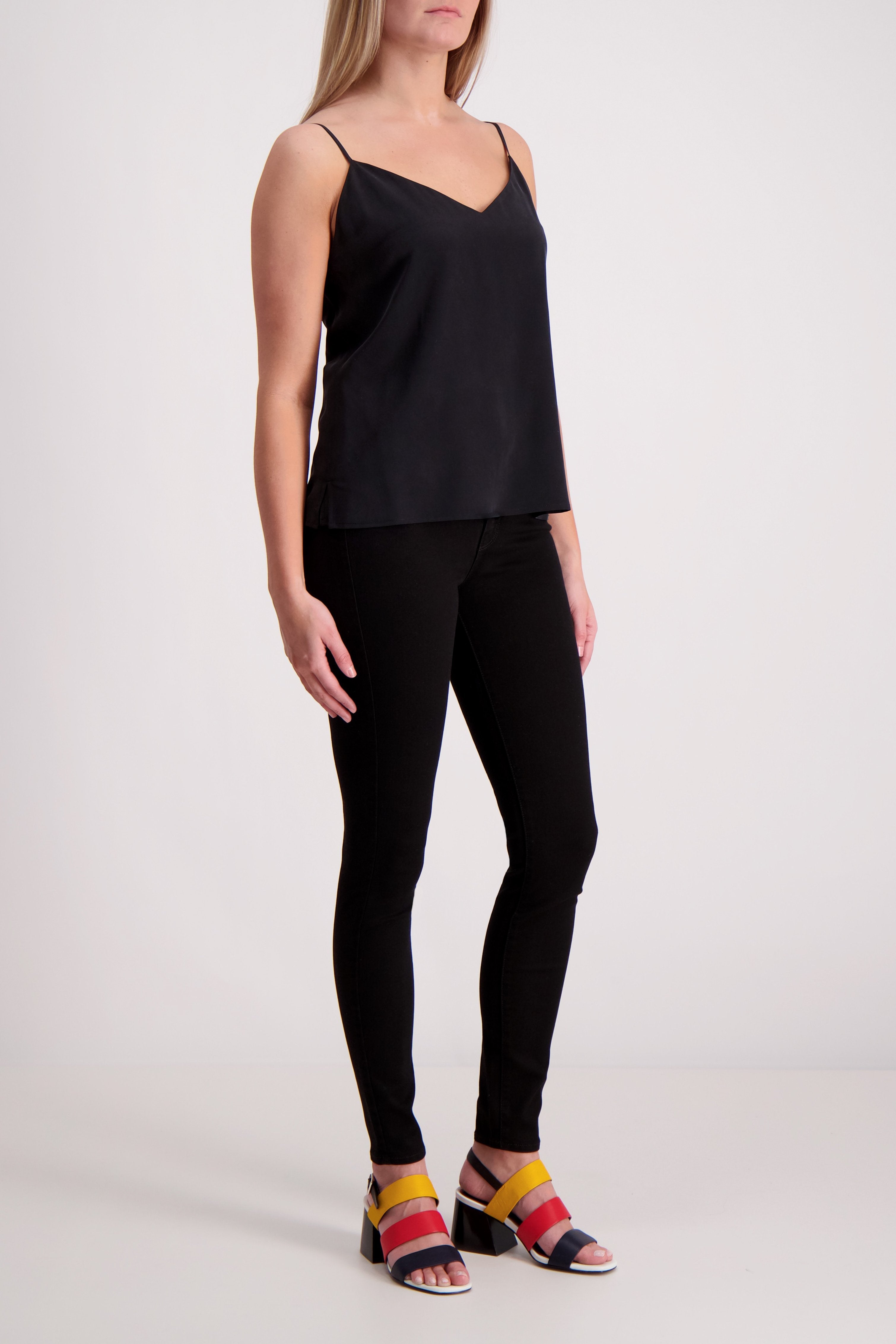 Lagence Jane Spaghetti Strap Top Black Angled Model Image (6716948938867)