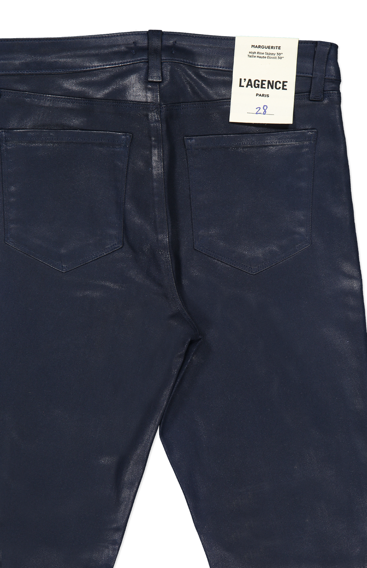 Lagence Marguerite High Rise Skinny Coated Blue Back Pocket Detail Image (6717055041651)