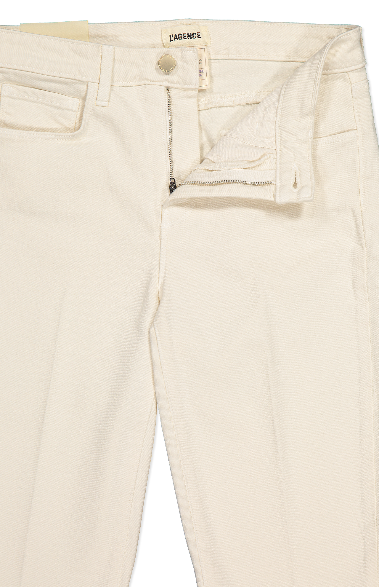 Lagence Ruth High Rise Straight Jean White Fly Detail Image (6974592286835)