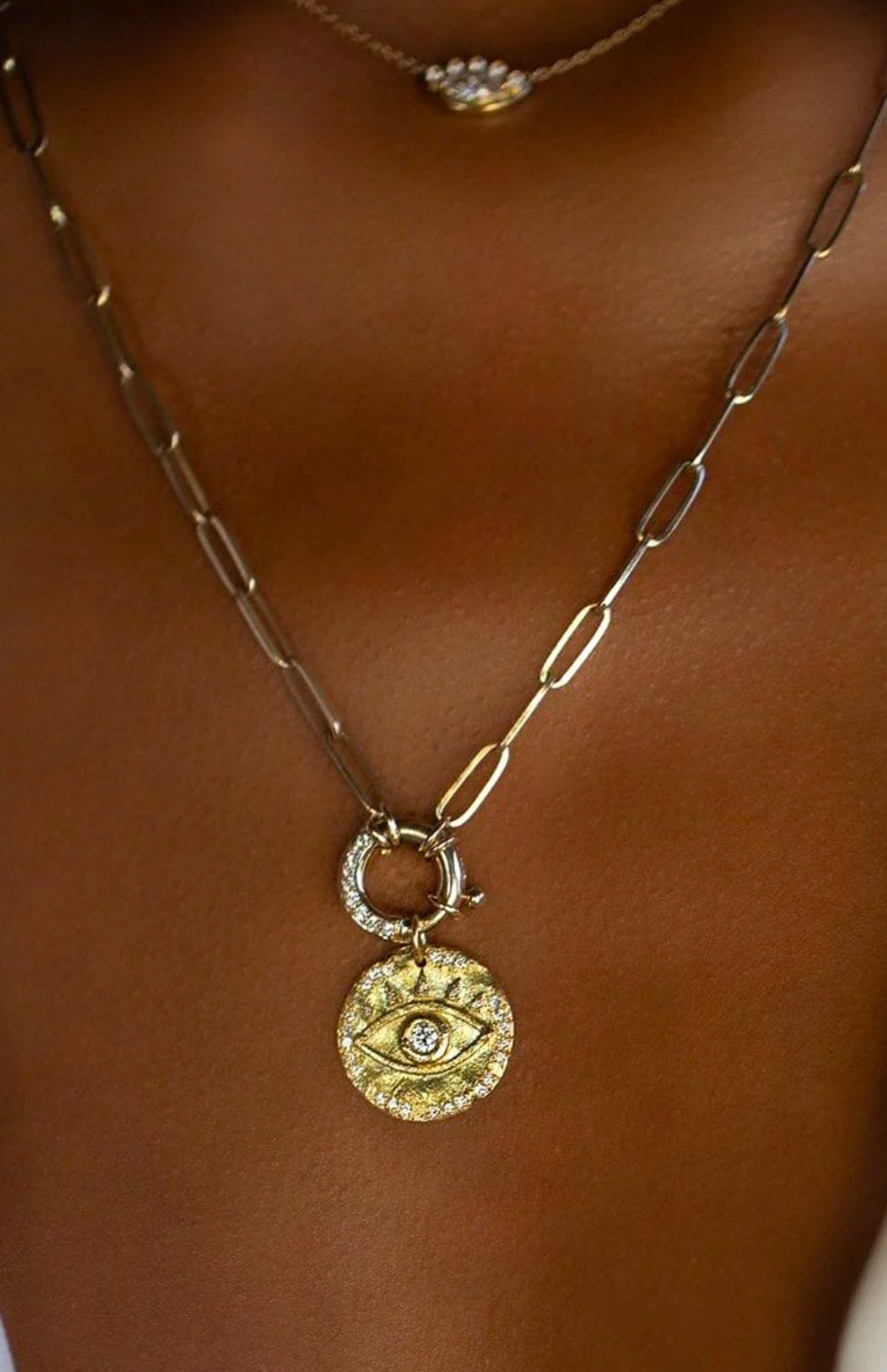 Alchemy Link Charm Necklace with Pavé Diamond Hoop Closure (6978996797555)