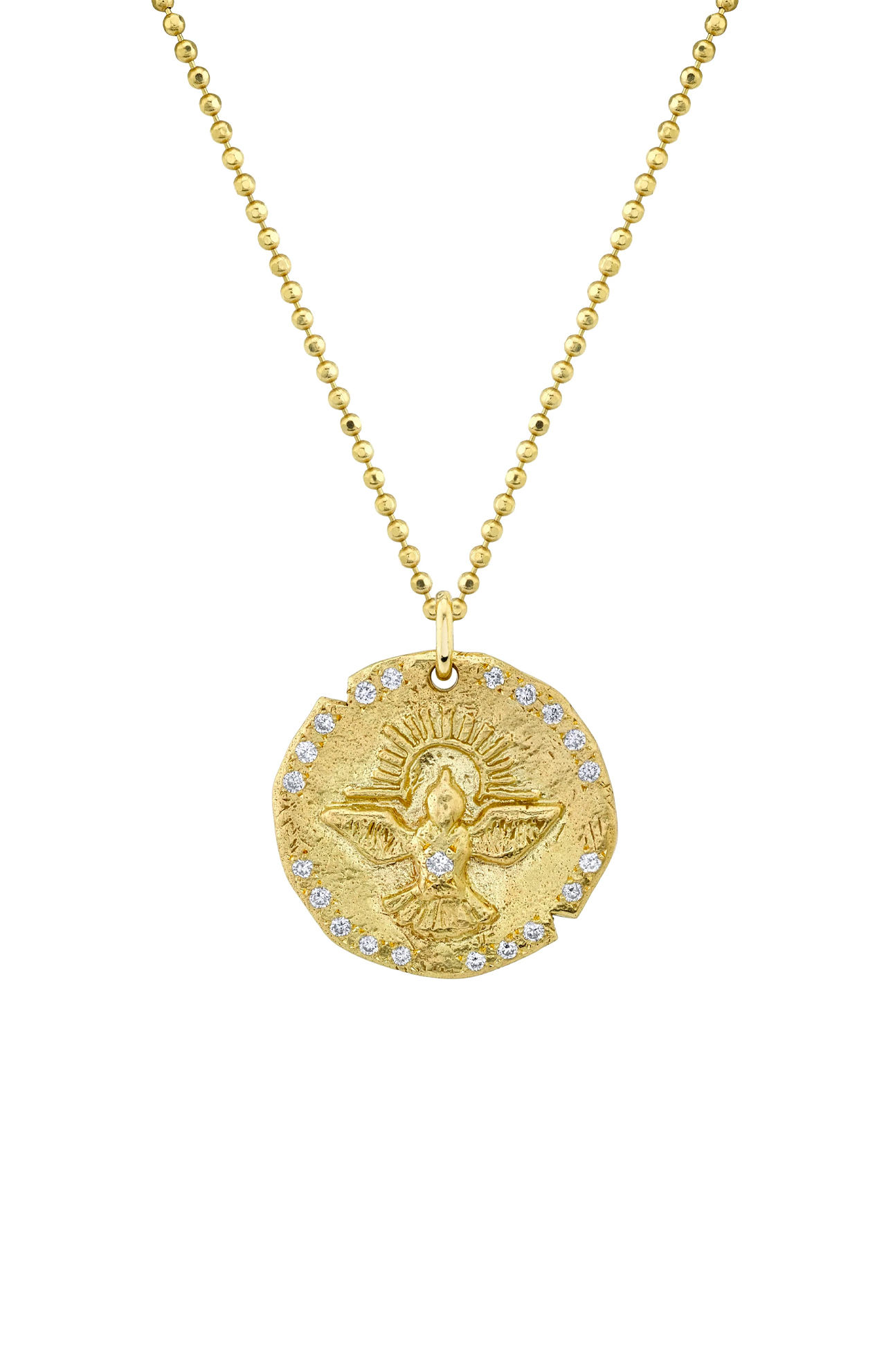 Dove Coin Pendant Necklace with Diamonds (6978996666483)