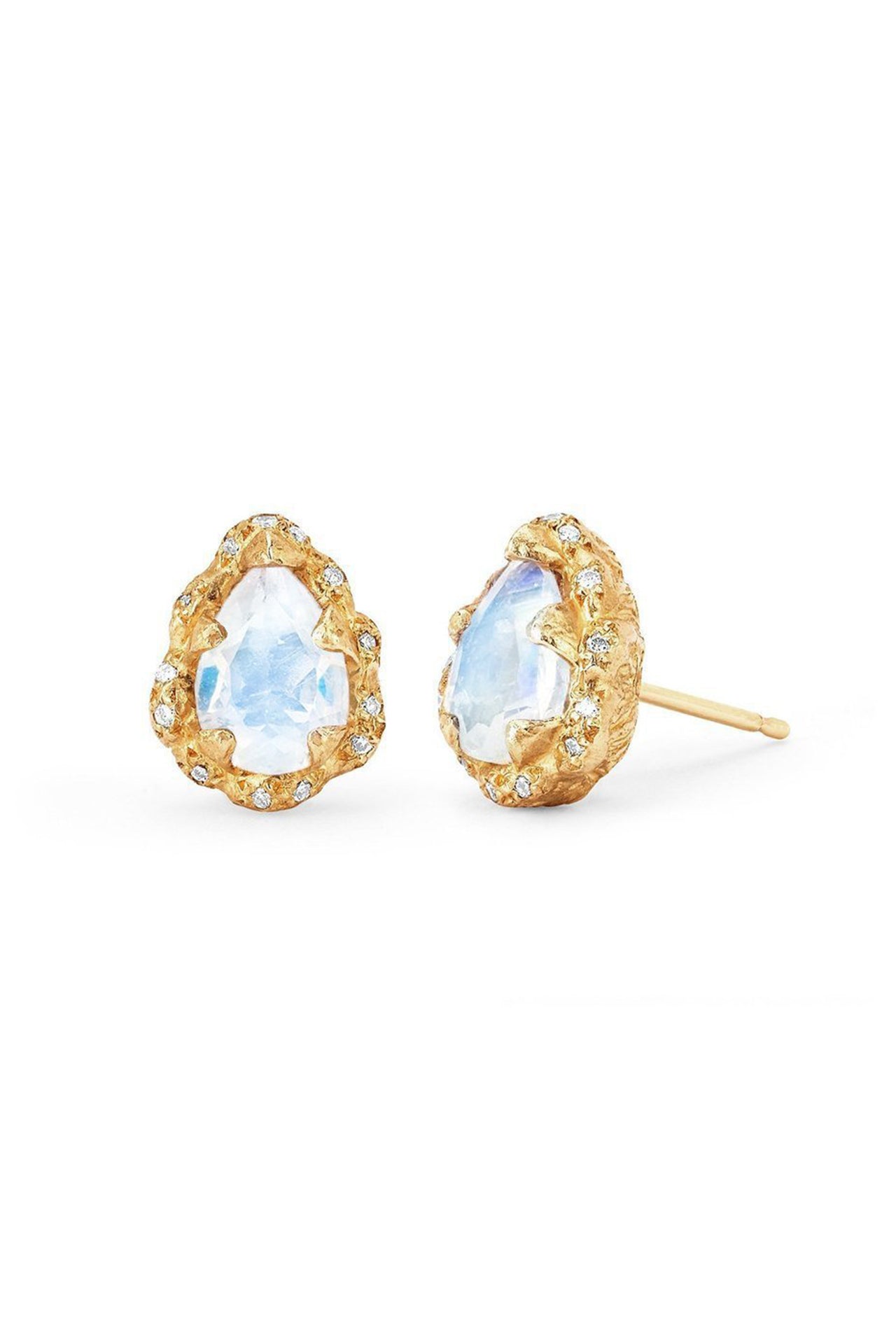 Mirco Queen Water Drop Moonstone Studs with Sprinkled Diamonds (4597707833459)