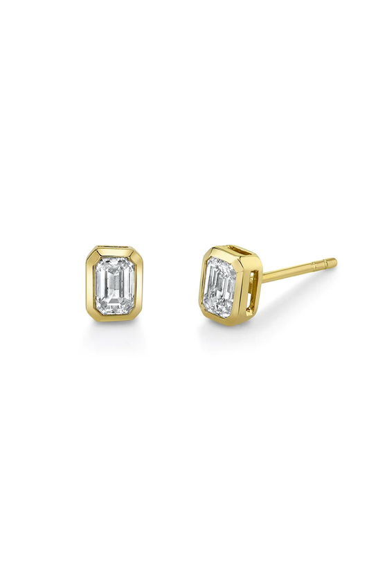 Mini Emerald Cut Diamond Studs (6978996174963)