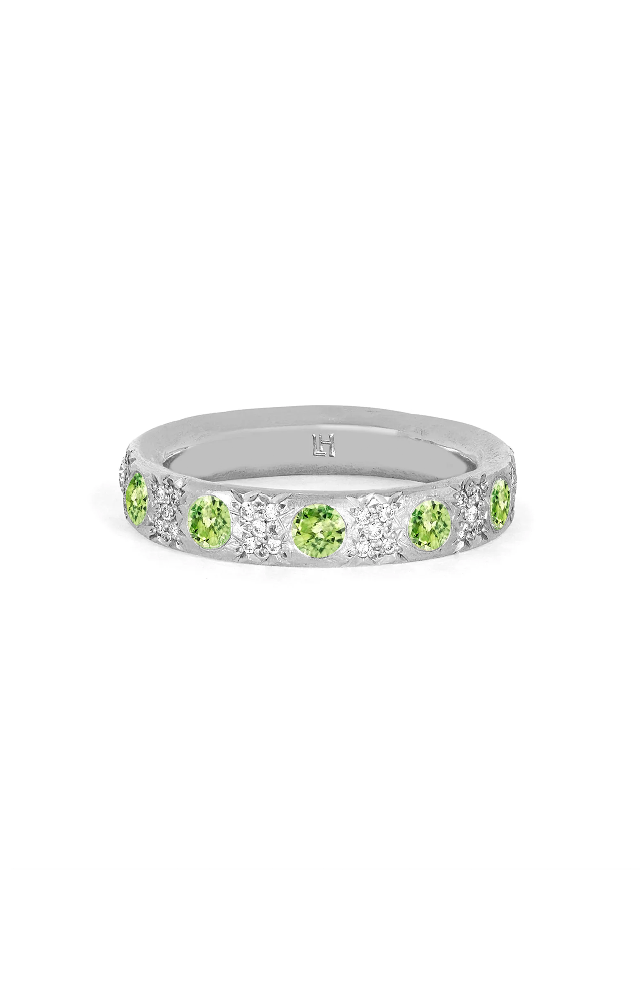 Queen Pave Diamond Band Small Cluster Diamonds Peridot Infinity Style (6992679796851)