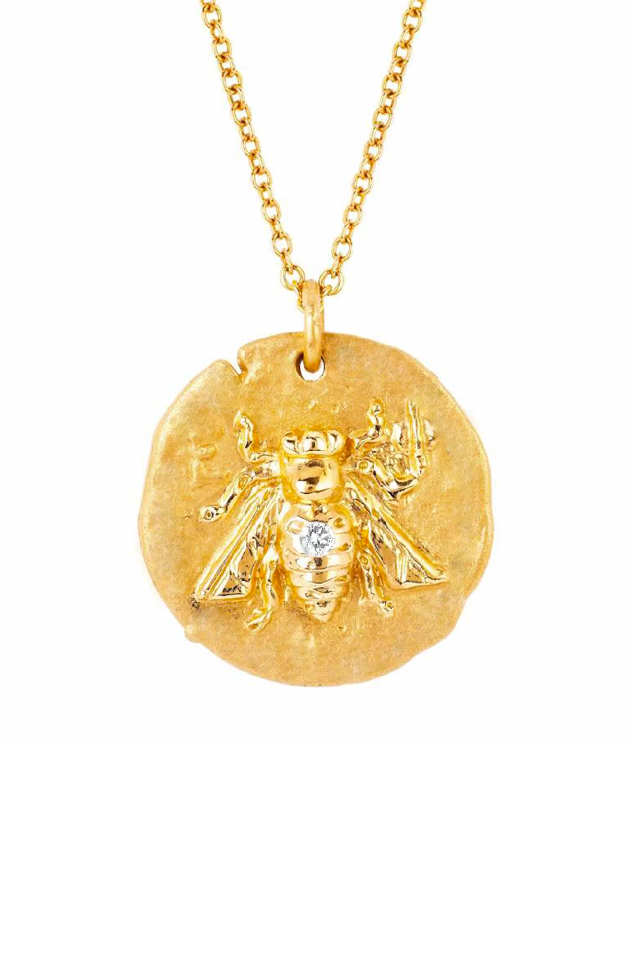 Sacred Honey Bee Coin Necklace with Single Diamond (6978996699251)