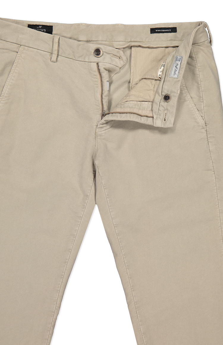 Mason's Torino Style Moleskin Chino Pant in Cement Zip Fly Detail Image  (6955219976307)