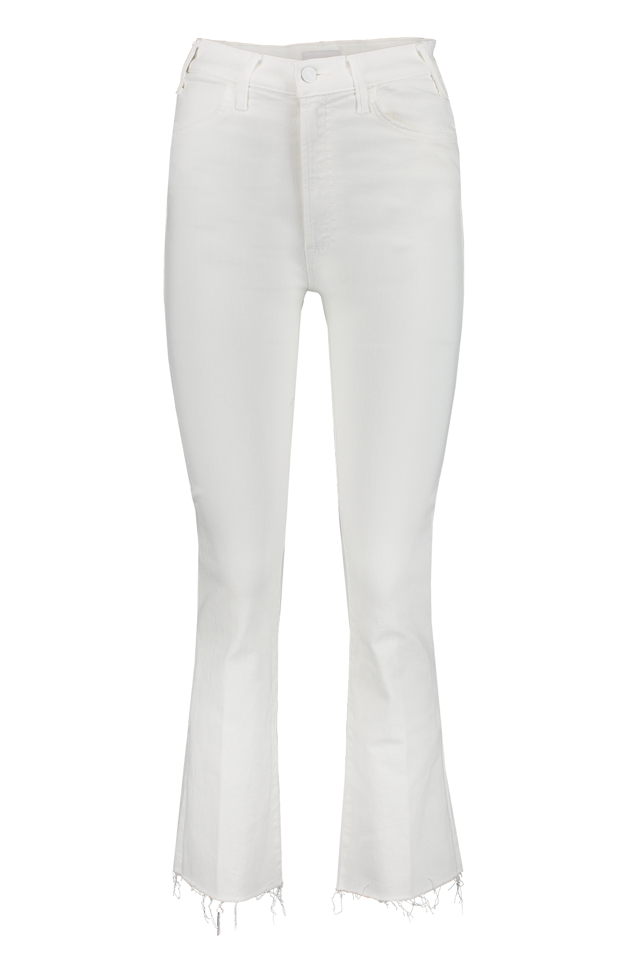 Mother The Hustler Ankle Fray Jeans White Front Mannequin Image (6856365604979)