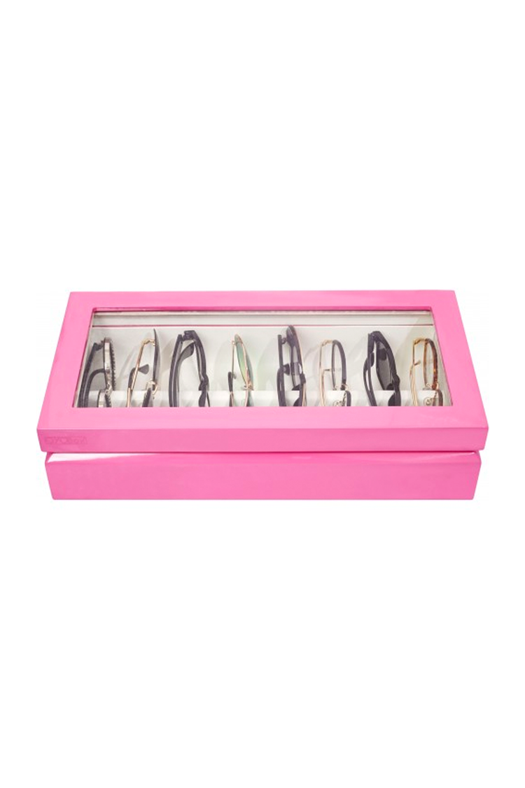 Oyobox Classic Lacquer Eyewear Organizer Pink Angled Image (6697401516147)