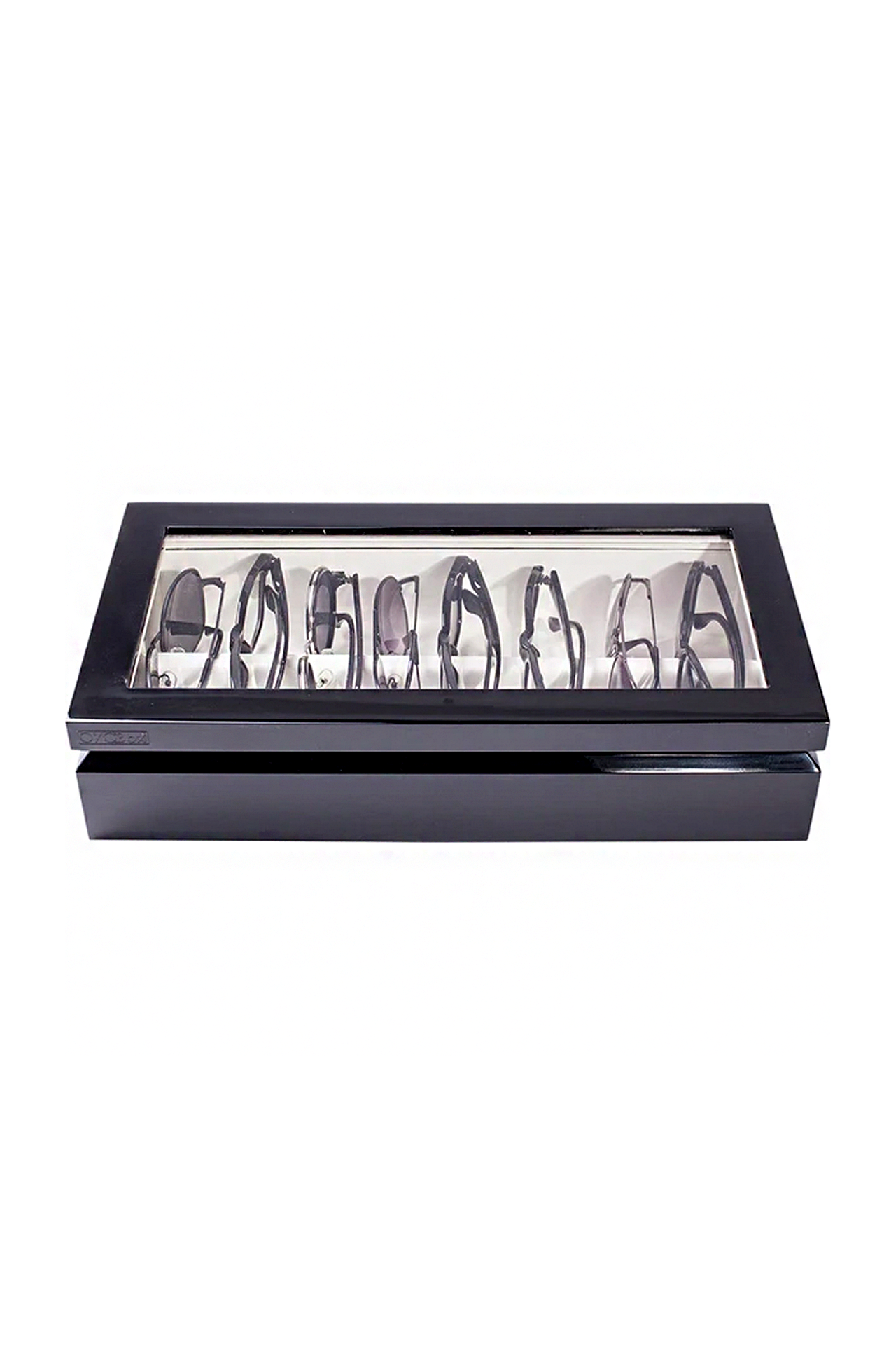 Oyobox Classic Lacquer Eyewear Organizer Black Angled Image (6697401614451)