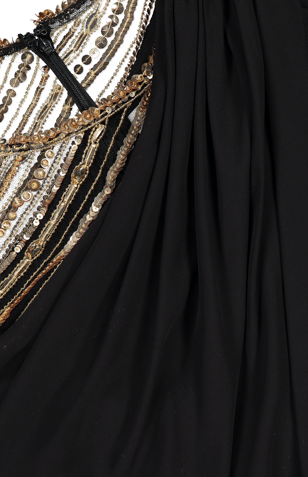 Pamella Roland Embroidered Chiffon Caftan Black Gold Top Detail Image (7058012995699)