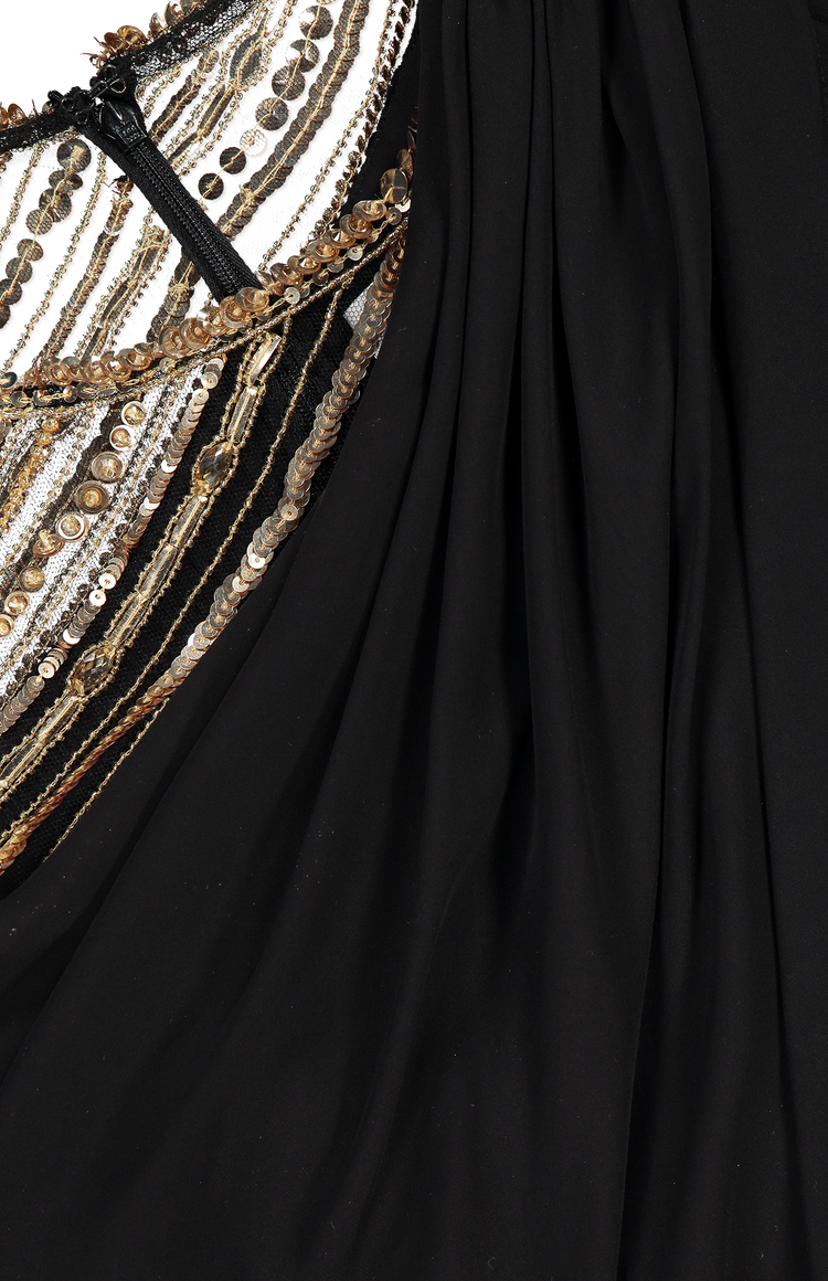Pamella Roland Embroidered Chiffon Caftan Black Gold Top Detail Image (7058012995699)