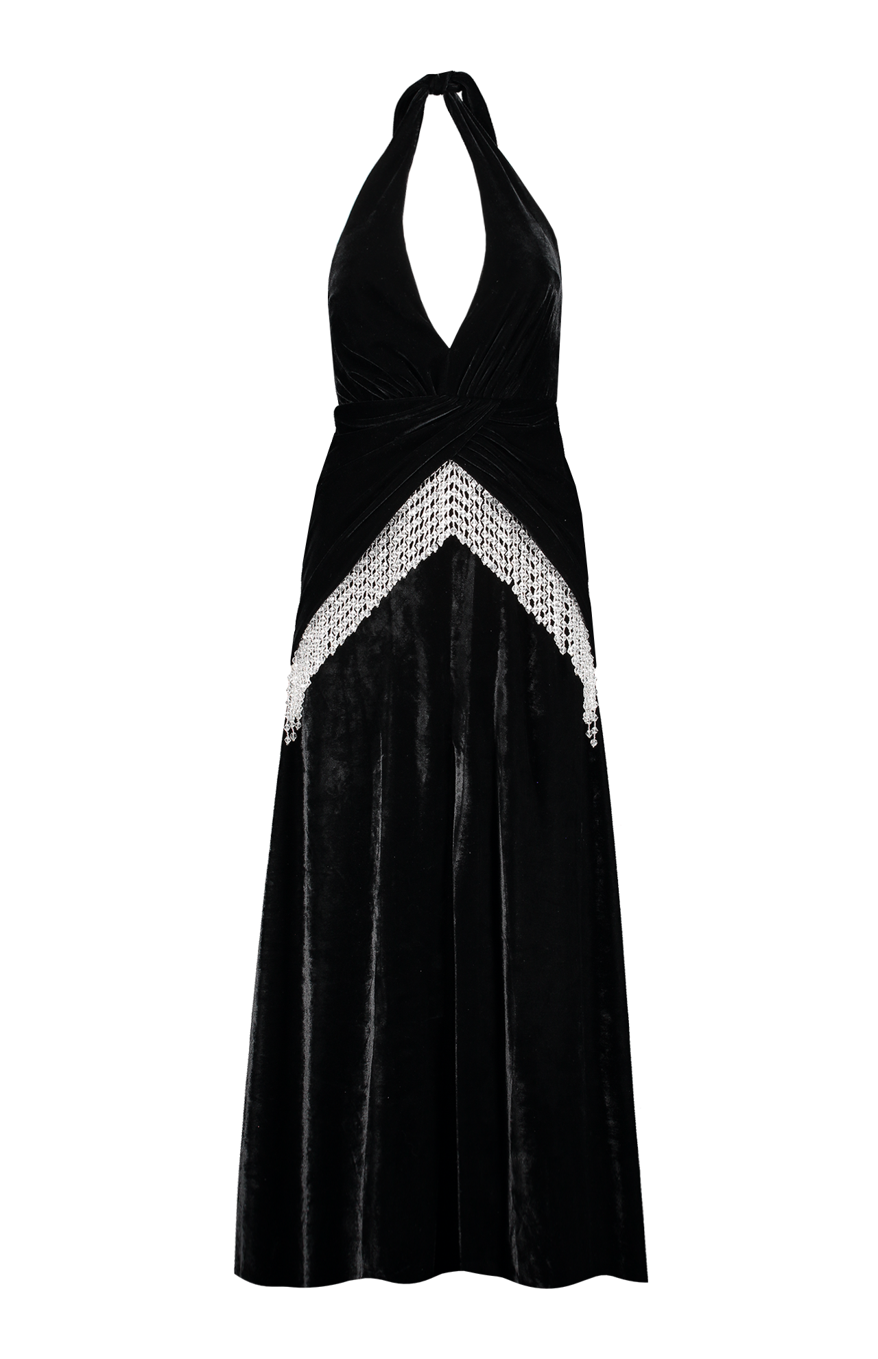 Plunge Velvet Maxi Dress with Beaded Fringe (6983215874163)