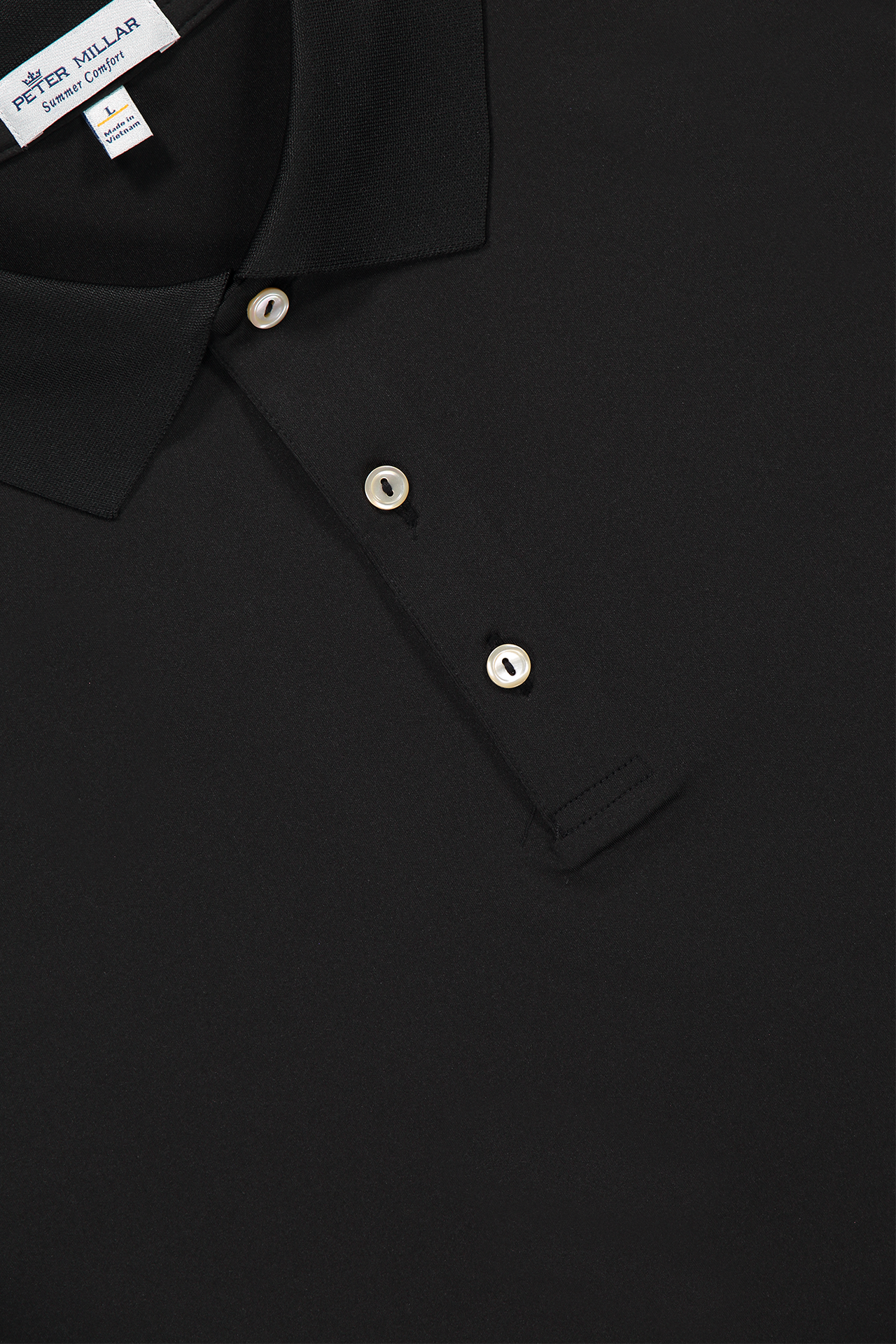 Peter Millar Solid Performance Jersey Polo in Black - Collar Detail Image  (6606330462323)