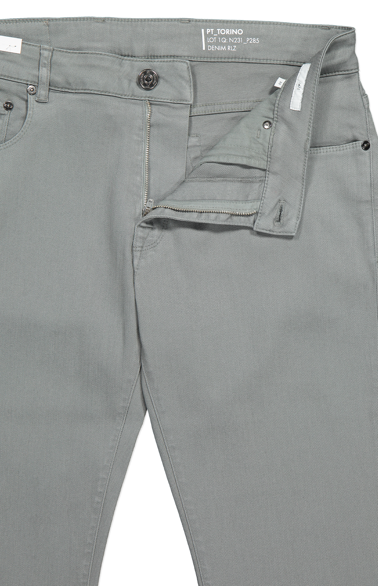 PT Torino Authentic Soft Touch Colored Denim Light Grey Front Detail Image (7026280005747)