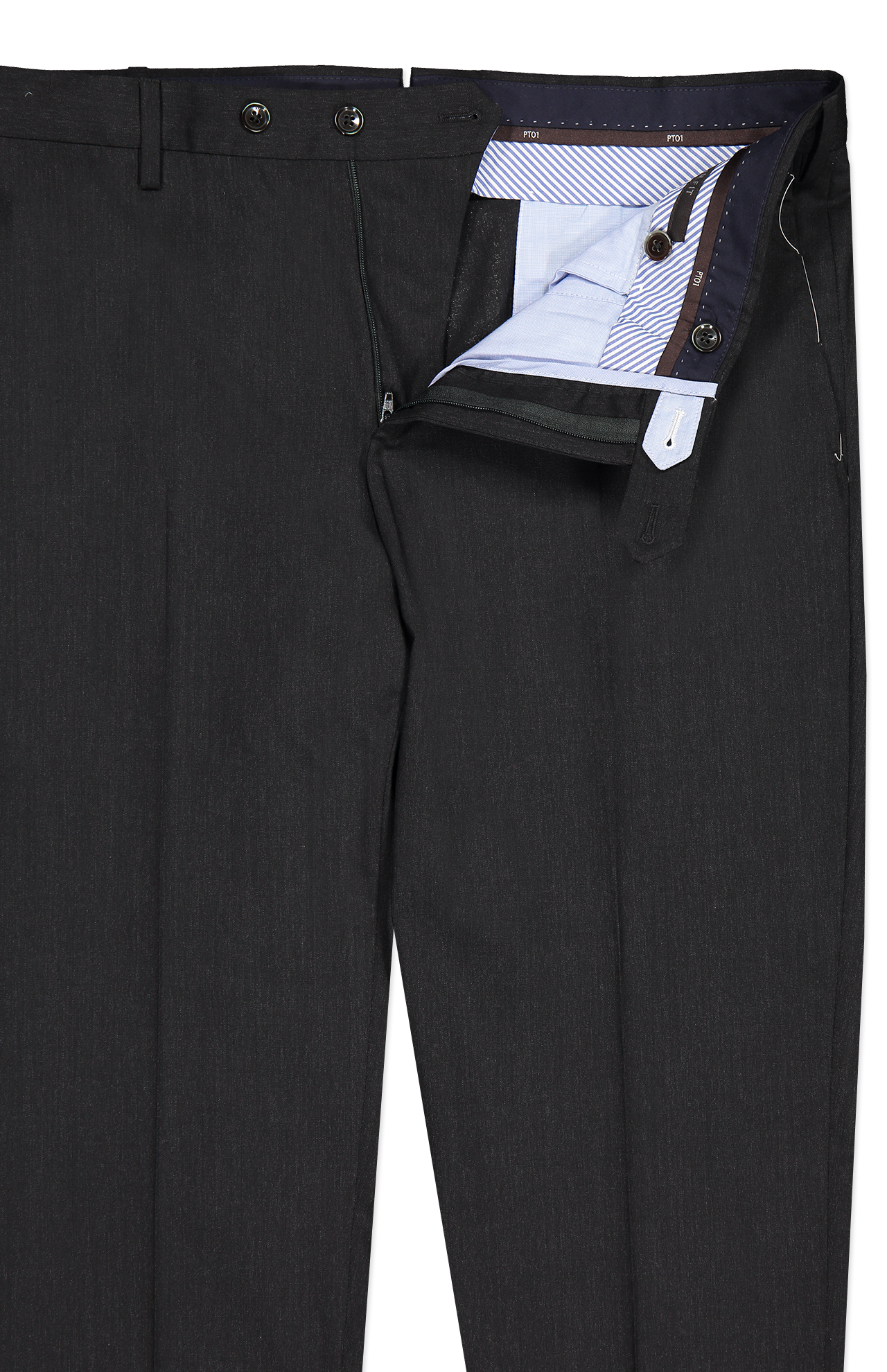 PT Torino Wool Plain Weave Trouser Charcoal Grey Front Detail Image (7062203105395)
