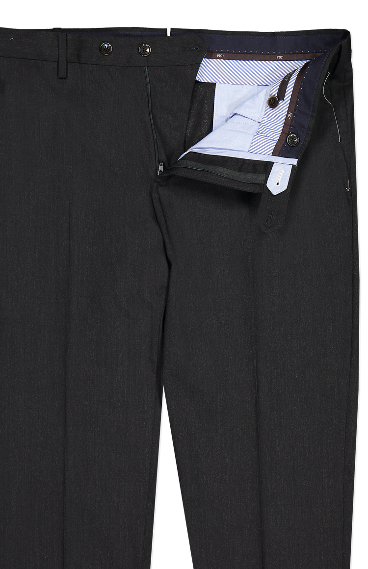 PT Torino Wool Plain Weave Trouser Charcoal Grey Front Detail Image (7062203105395)