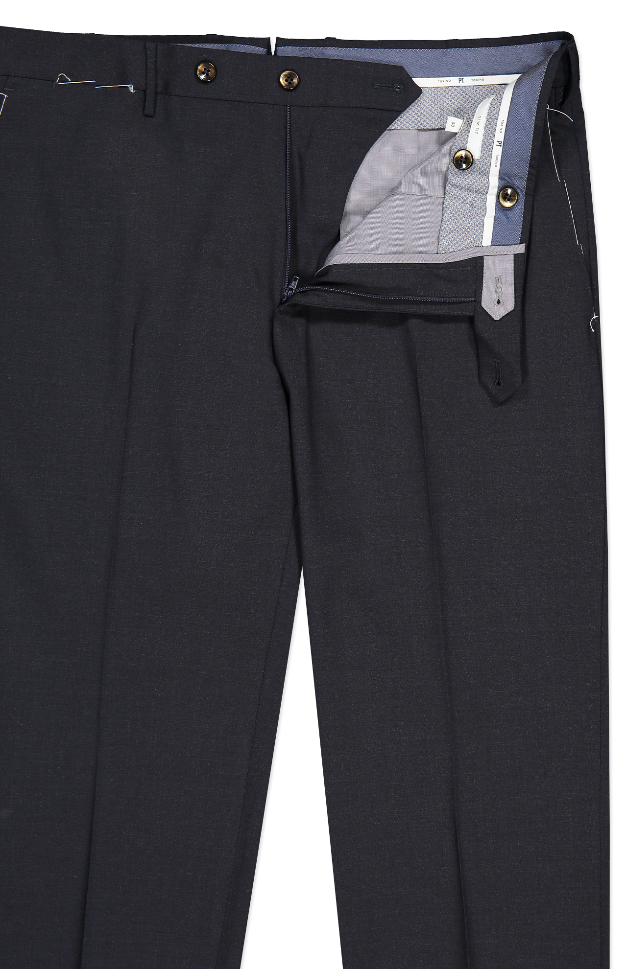 PT Torino Wool Plain Weave Trouser in Navy Melange Front Detail Image (7062203891827)