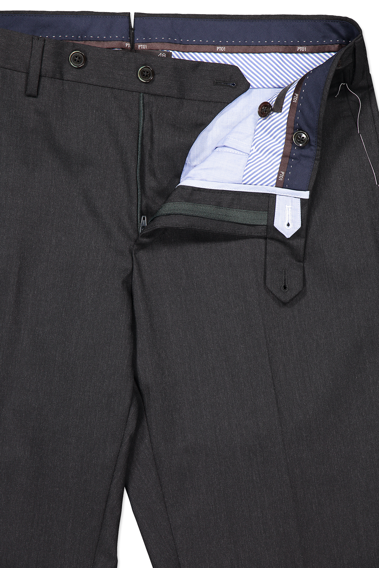 PT Wool Trouser Dark Charcoal Fly Detail Image (600670404619)