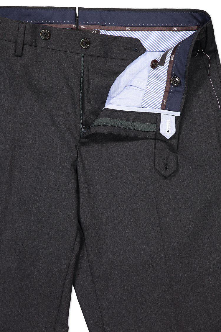PT Wool Trouser Dark Charcoal Fly Detail Image (600670404619)