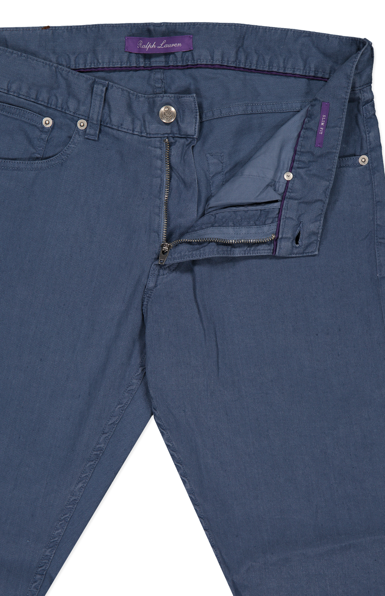 Ralph Lauren 5 Pocket Slim Pant Blue Front Detail Image (6865391157363)