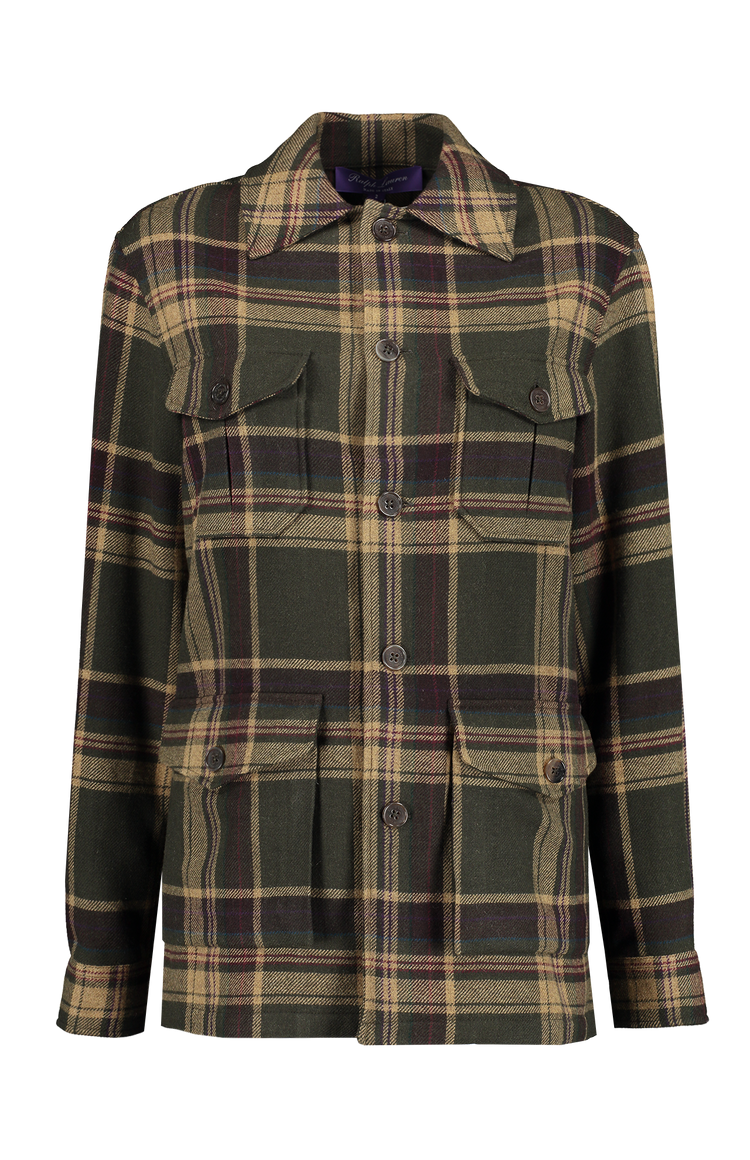 Ralph Lauren Andrya Plaid Shirt Jacket Deep Olive Green Front Mannequin Image (6951512342643)