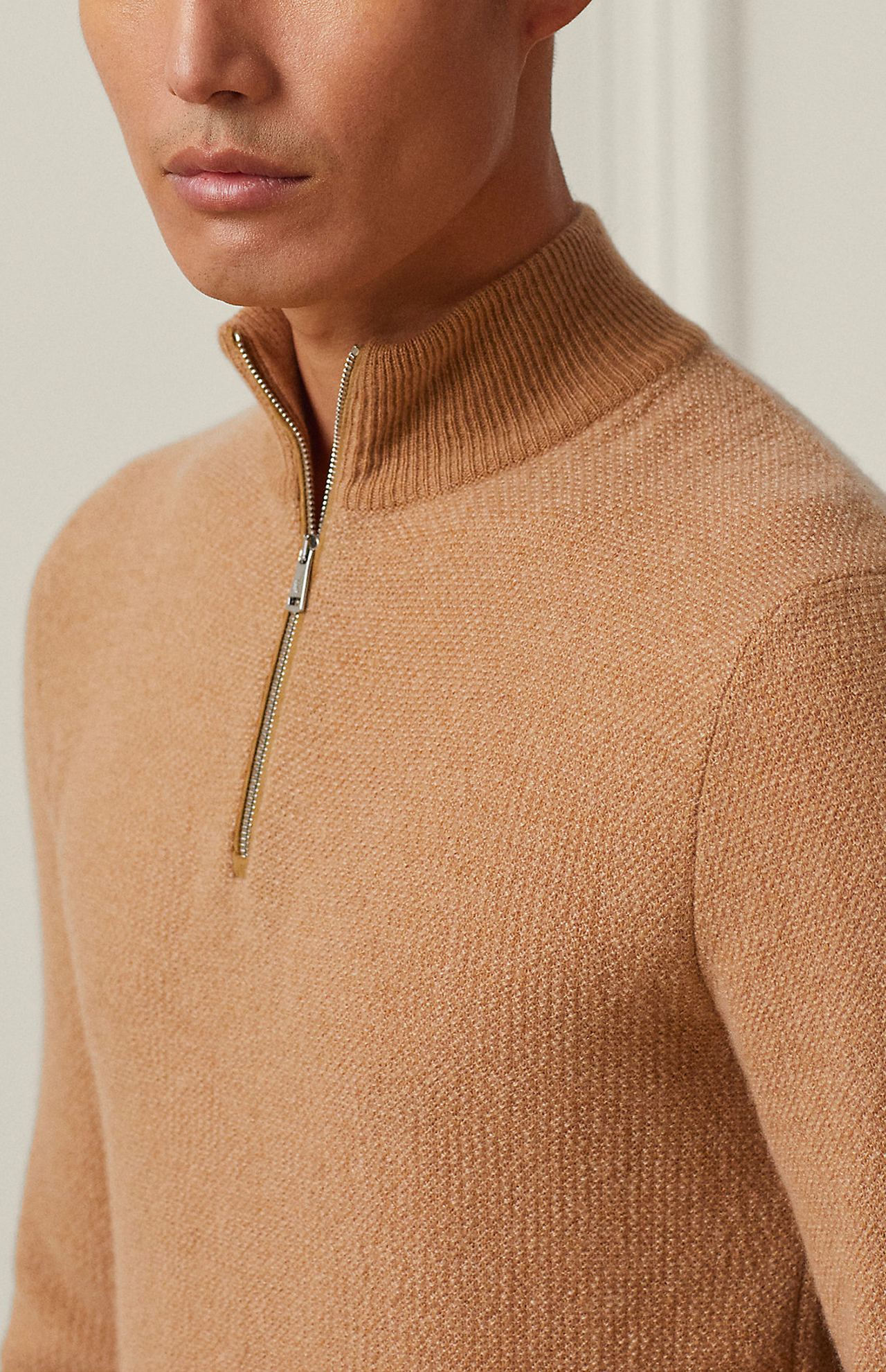 Ralph Lauren Cashmere Birdseye Sweater Brown Front Model Image 2 (7041232535667)