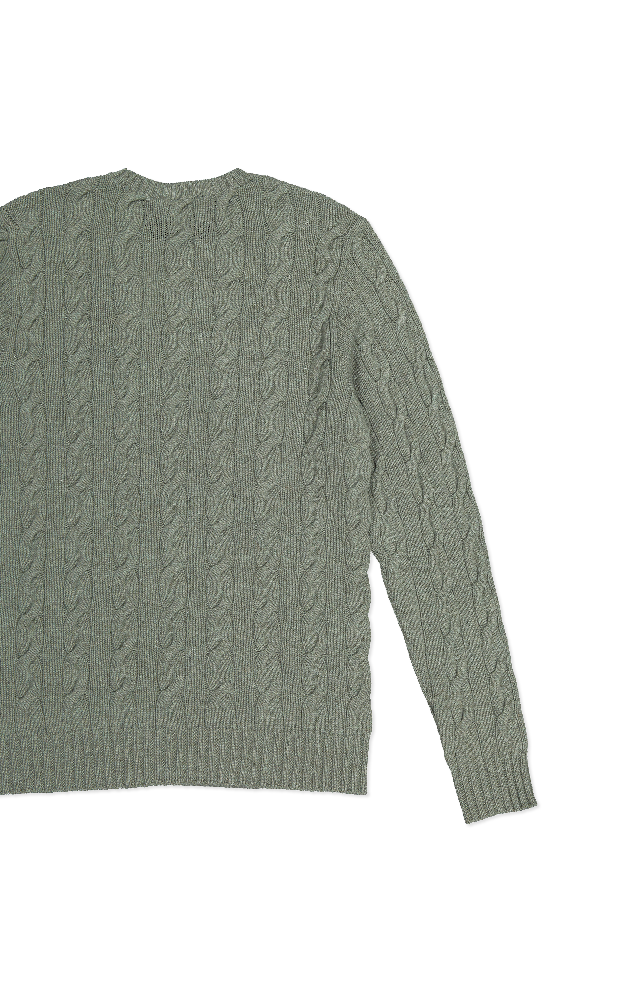 Ralph Lauren Cashmere Cable Crew Neck Sea Spray Back Flat Lay Image (7041232371827)