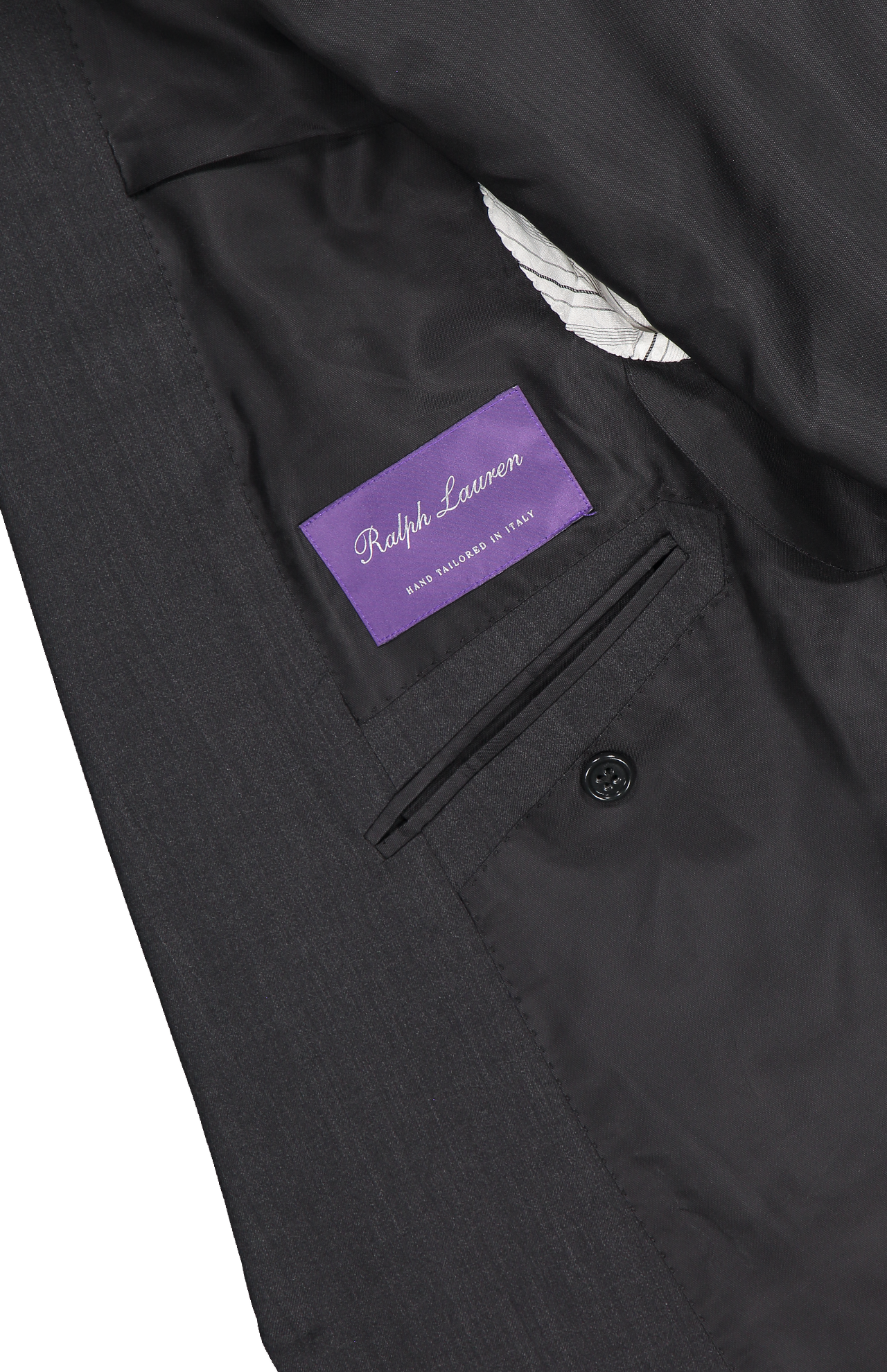 Ralph Lauren Purple Label Gregory Wool Serge Suit Charcoal Inside Detail Image (6834394890355)