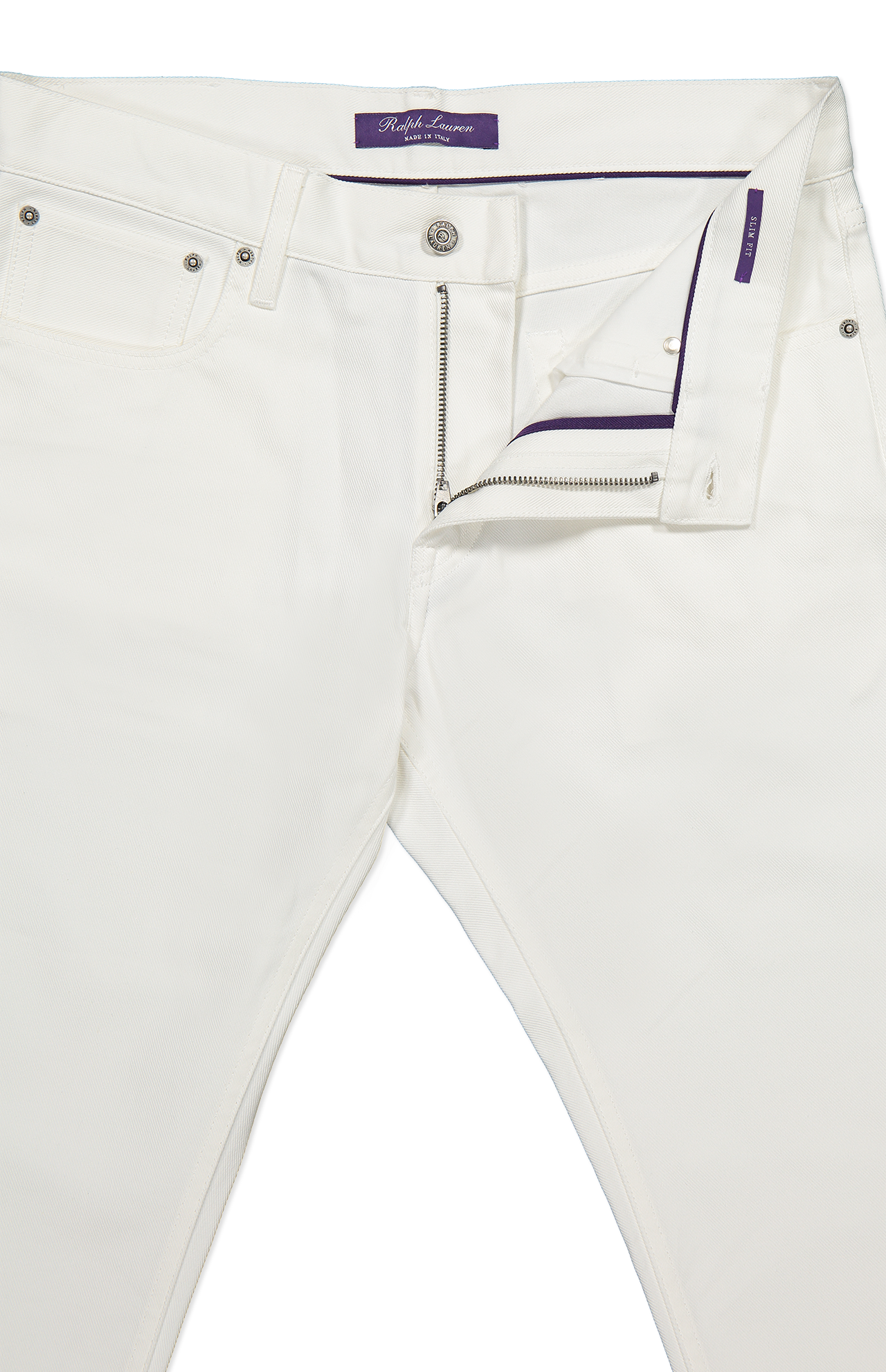 Ralph Lauren Denim 5 Pocket Slim White Front Detail Image (7041232928883)