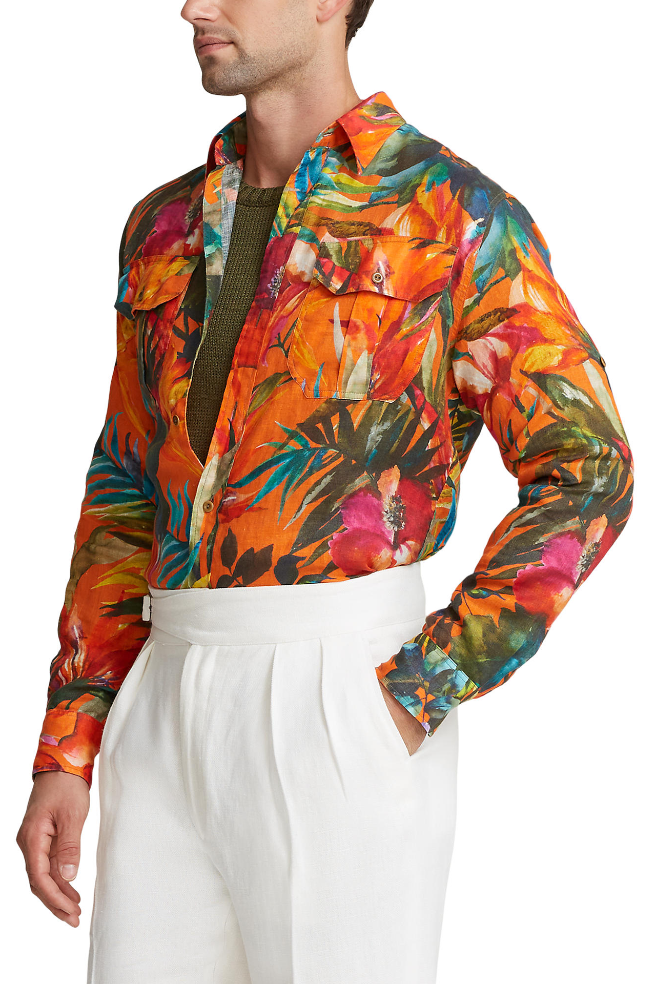 Floral Print Linen Shirt (7115365843059)