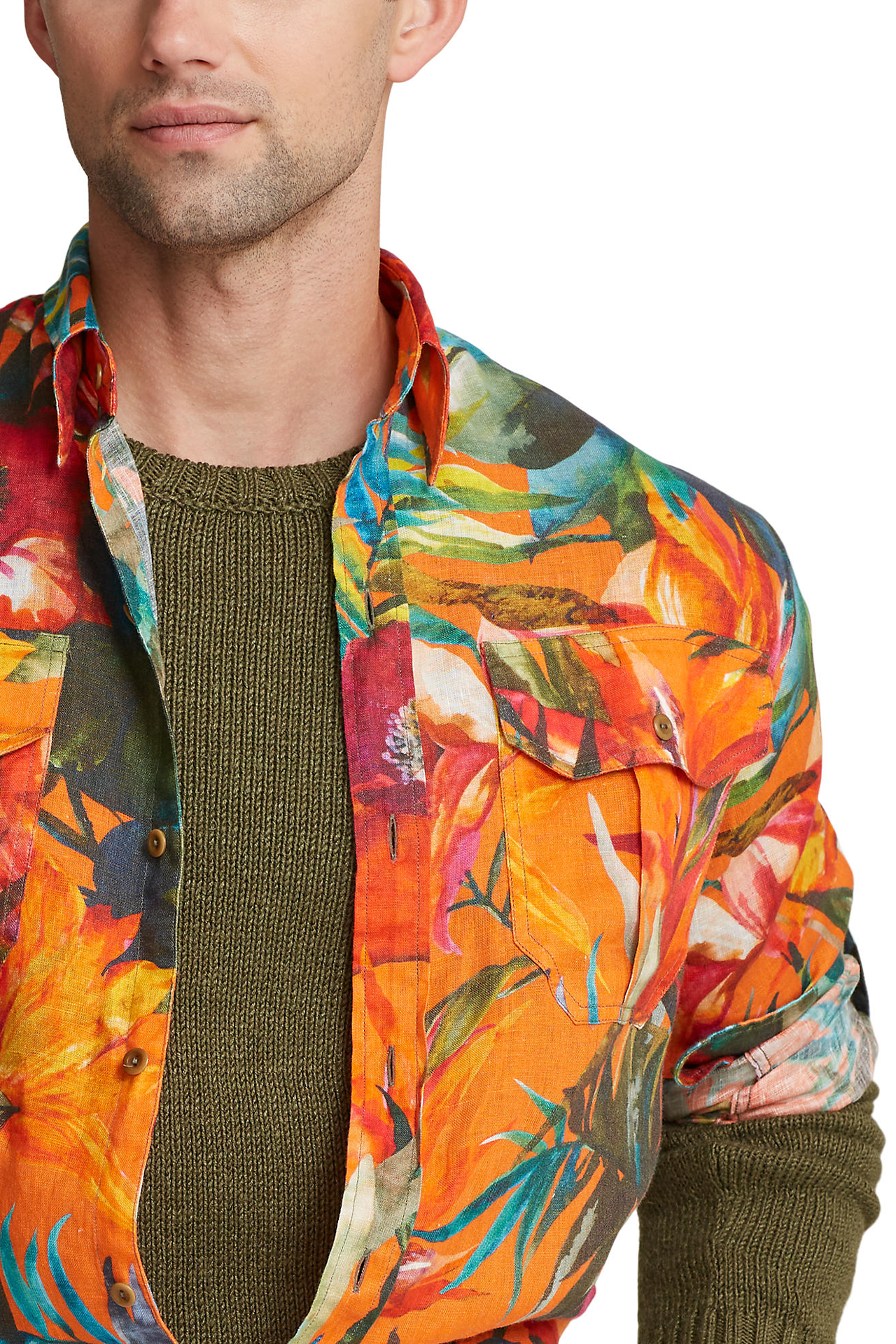 Floral Print Linen Shirt (7115365843059)