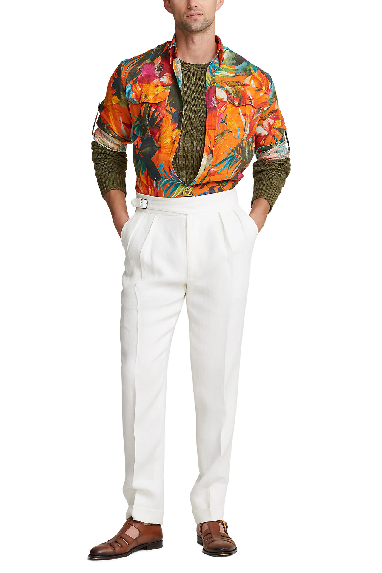 Floral Print Linen Shirt (7115365843059)
