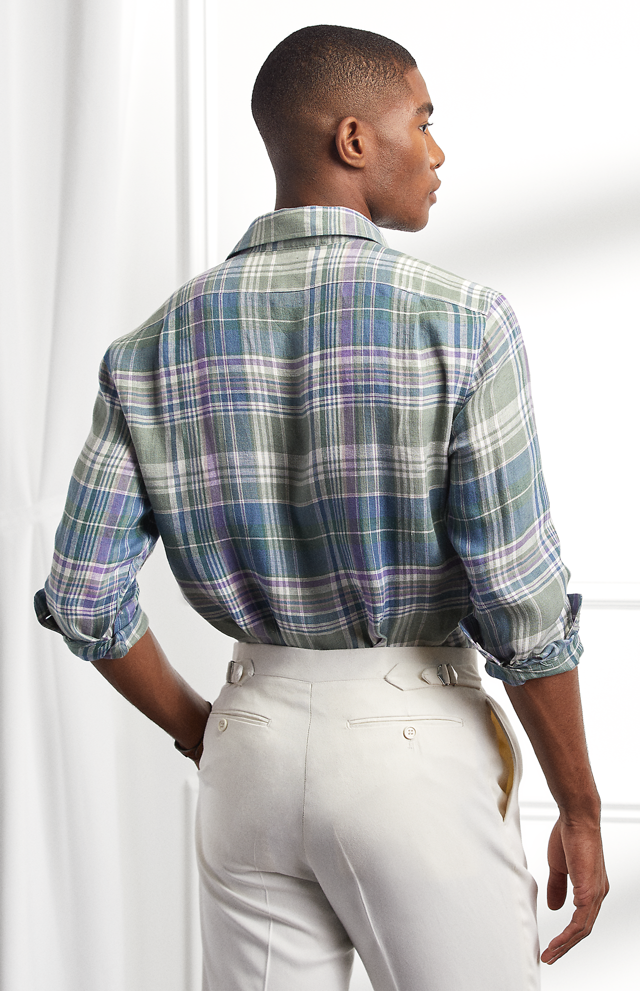 Ralph Lauren Sueded Linen Shirt Multicolor Back Model Image (6865391386739)