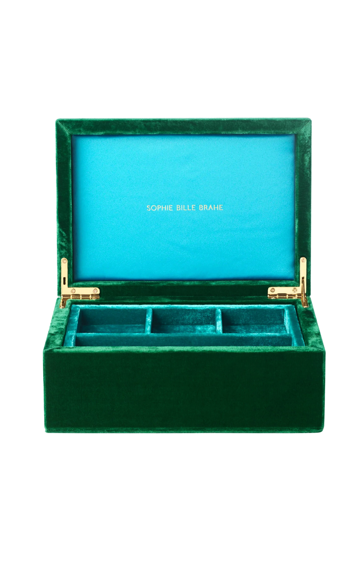 Sophie Bille Brahe Large Velvet Jewelry Box in Green, Open Image (7063260495987)