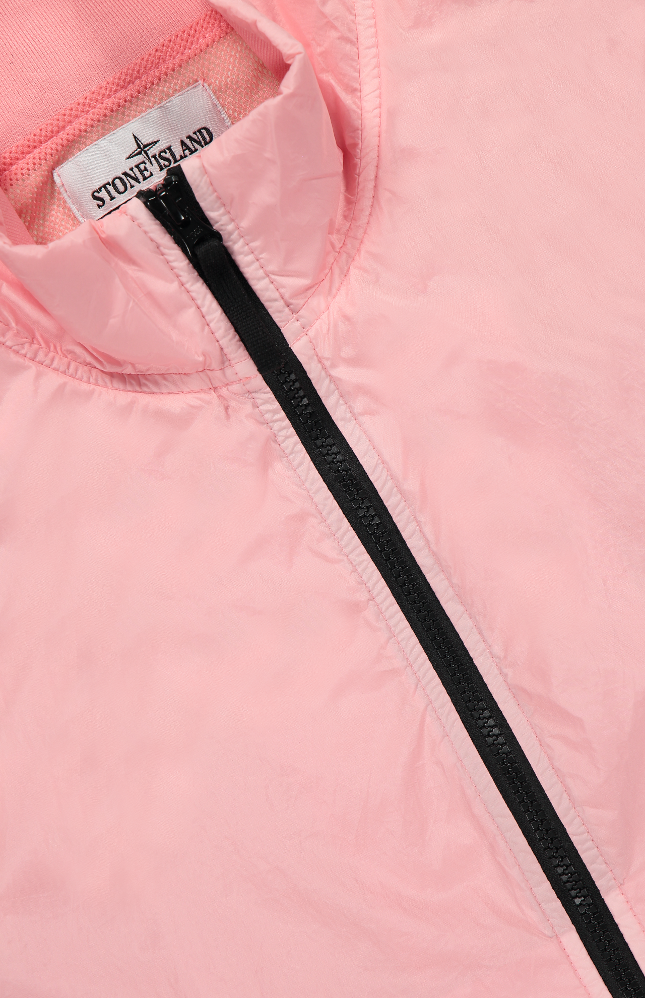 Stone Island Jacket with Black Hardware in Pink, Collar Detail Image  (7054254014579)