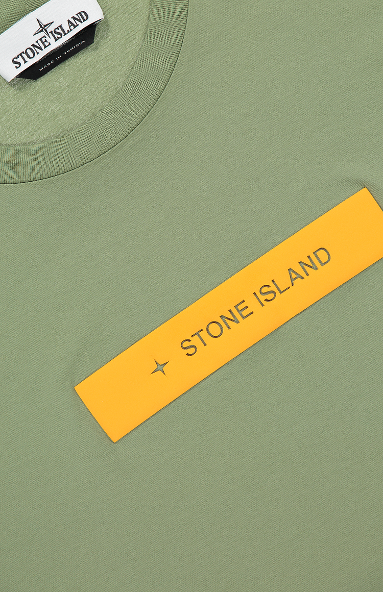 Stone Island Rectangle Front T-Shirt in Green, Collar Detail Image(7055694594163)