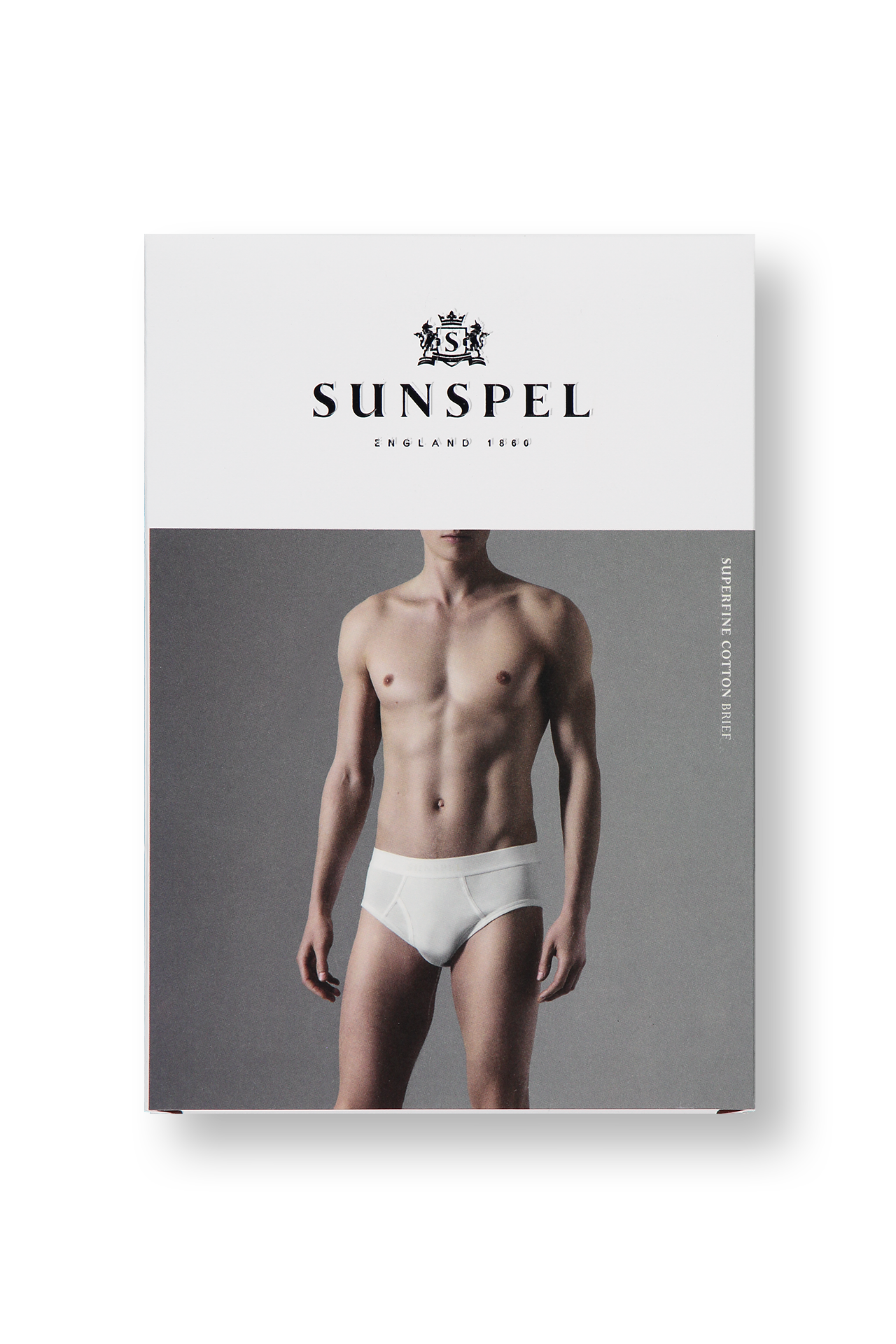 Sunspel Superfine Brief in White - Packaging Image (4371184844915)