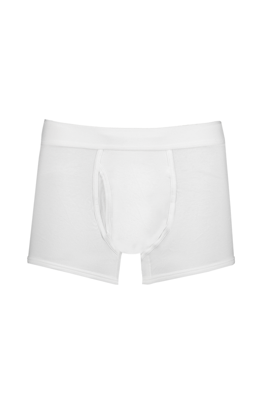 Sunspel Superfine Trunk White Boxers Front Image (4441559859315)