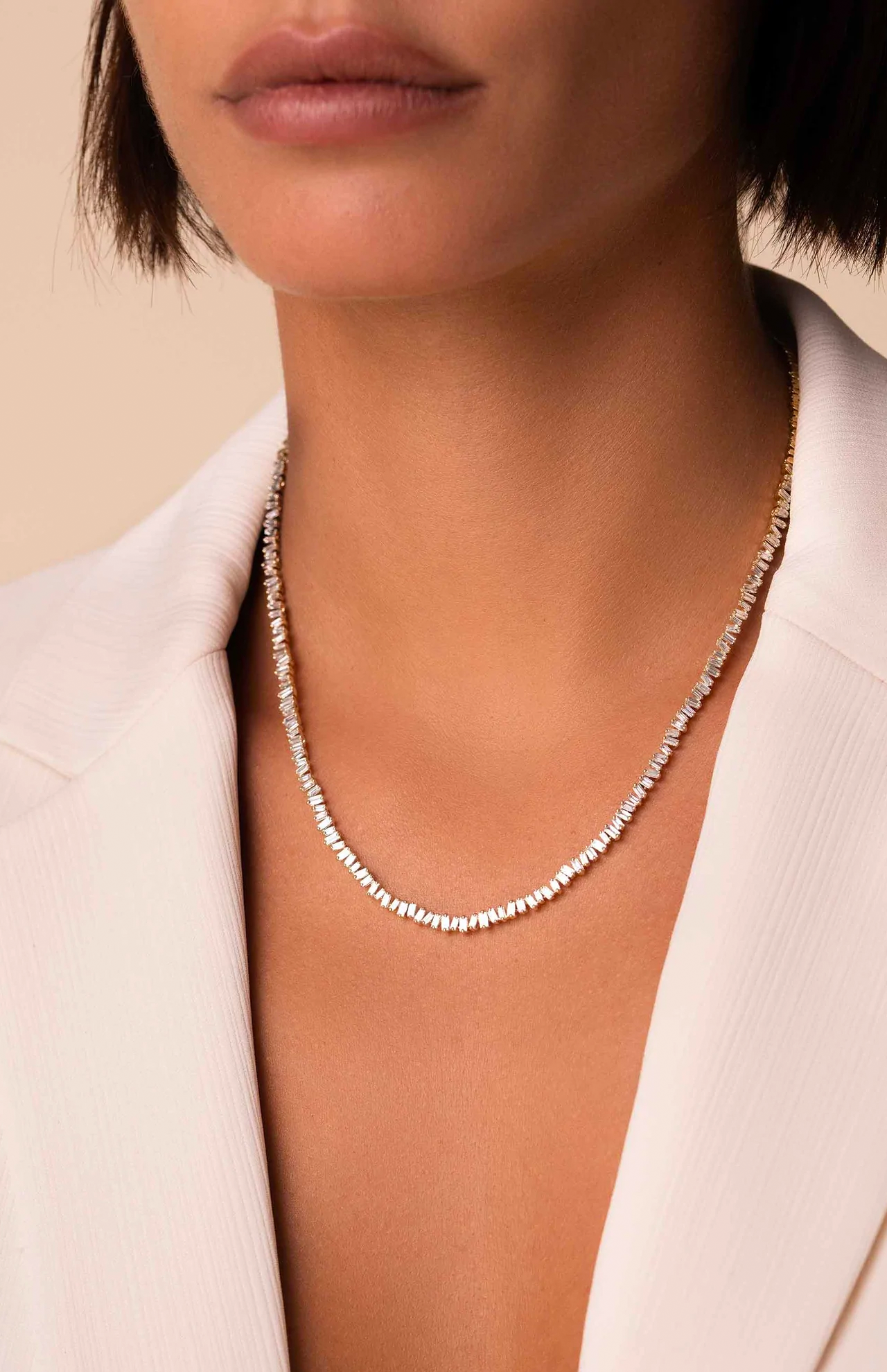 Mini Baguette Diamond Tennis Necklace (6976290685043)