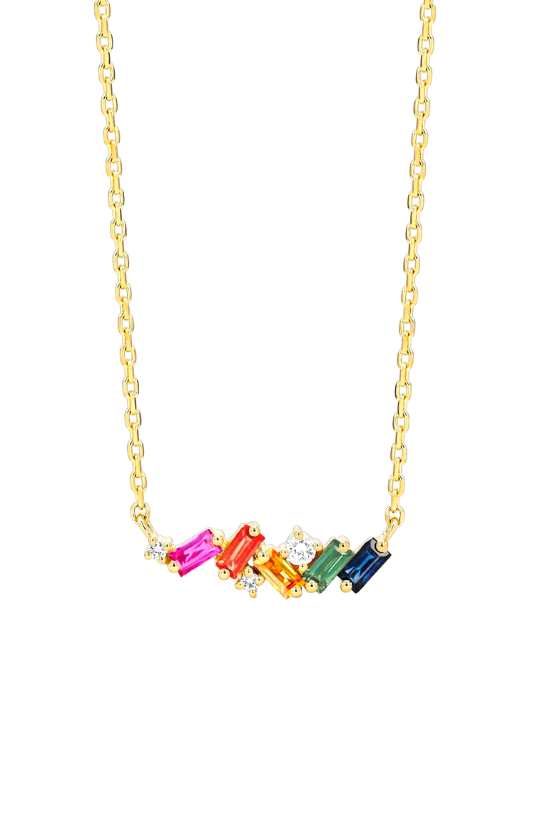 Rainbow Sapphire Baguette Mini Bar Necklace (6976290783347)
