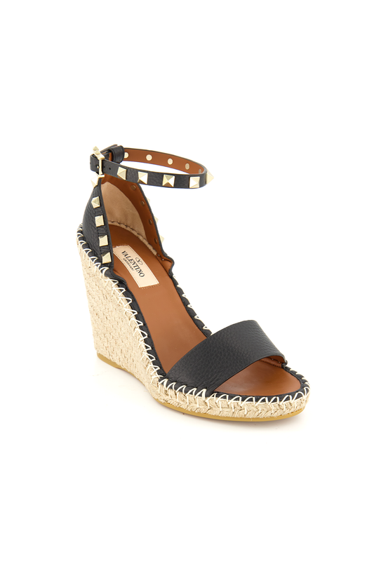 Valentino Rockstud Double Wedge Espadrilles Front Angled Image (7023325085811)