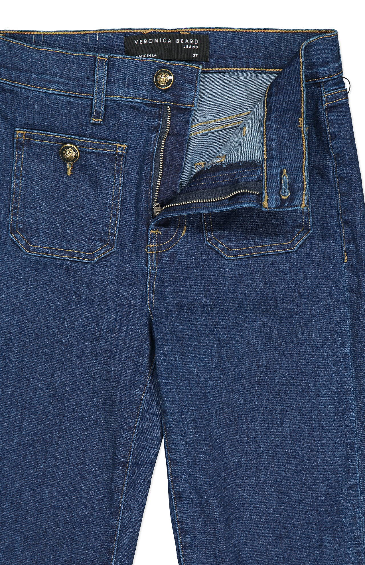 Veronica Beard Carson High Rise Ankle Flare Blue Front Detail Image (7019813339251)