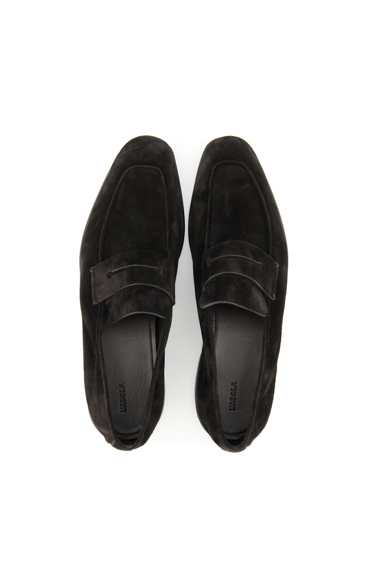 Zegna Suede L'Asola Moccasin in Black - Top Down Image (6884450140275)